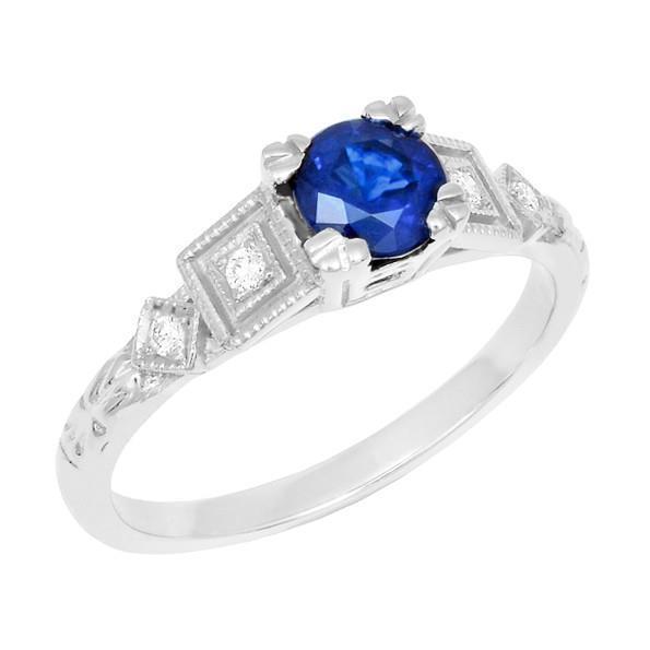 Bague saphir du Sri Lanka et diamants taille ronde 1.65 ct en or blanc 14K - HarryChadEnt.FR