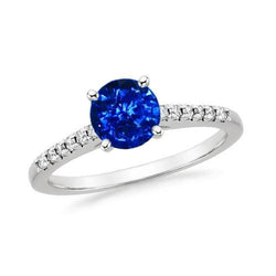 Bague saphir du Sri Lanka et diamants de 3.20 ct en or 14 carats sertie de 4 griffes