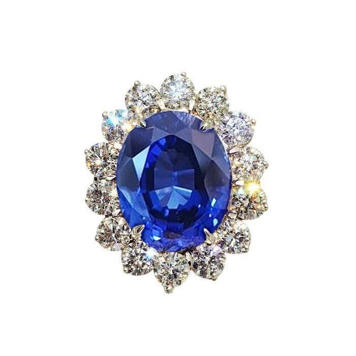 Bague saphir du Sri Lanka et diamants de 4.60 ct en or blanc 14 carats - HarryChadEnt.FR