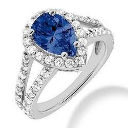 Bague saphir du Sri Lanka taille poire et diamants ronds 4 carats