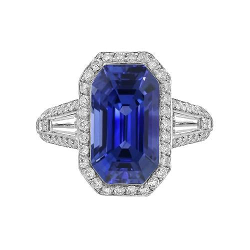 Bague saphir émeraude Halo avec diamants ronds et baguette 4 carats - HarryChadEnt.FR
