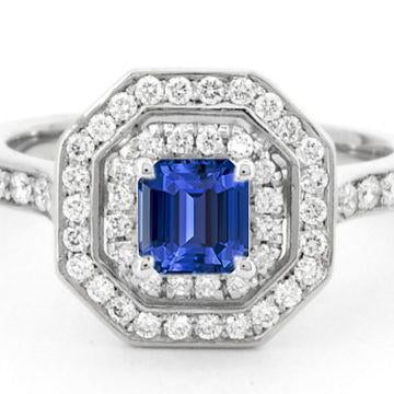 Bague saphir émeraude double halo 2.50 carats serti de griffes de diamants ronds - HarryChadEnt.FR