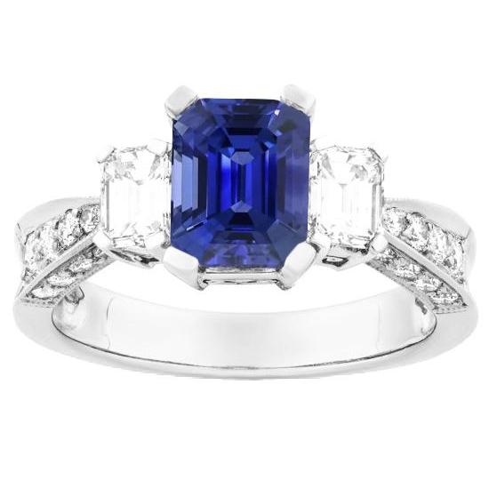 Bague saphir émeraude en or 14 carats 3 carats 3 accents de style pierre - HarryChadEnt.FR