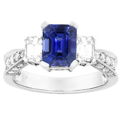 Bague saphir émeraude en or 14 carats 3 carats 3 accents de style pierre