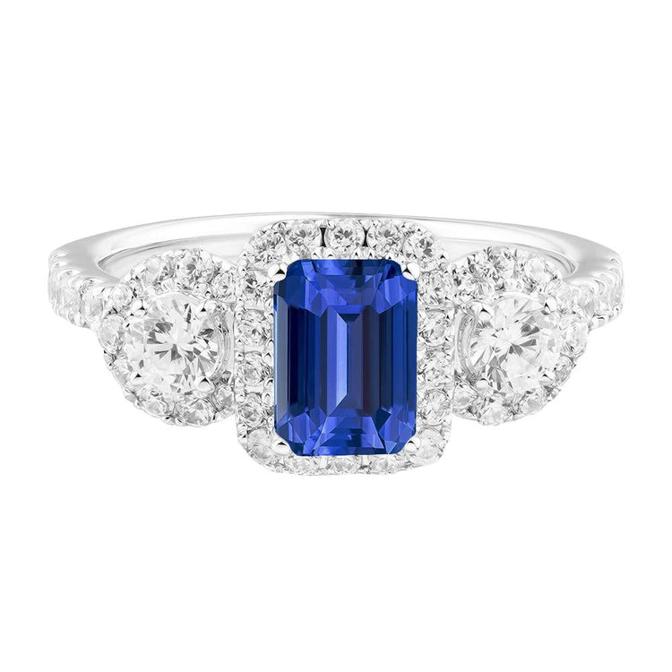 Bague saphir émeraude halo 4.50 carats diamant rond bijoux en or - HarryChadEnt.FR