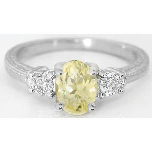 Bague saphir jaune et diamants 3 carats en or blanc 14 carats - HarryChadEnt.FR