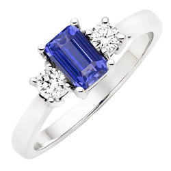 Bague saphir pierre gemme émeraude diamant 3 pierres Coupe Ronde or 3 carats