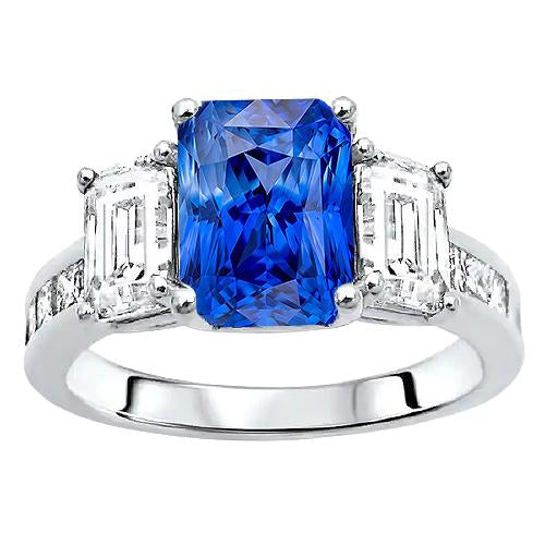 Bague saphir radiant diamant princesse et émeraude 4 carats serti de chaîne - HarryChadEnt.FR