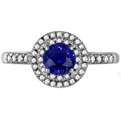 Bague saphir ronde double halo 3 carats sertie de bijoux en diamant - HarryChadEnt.FR