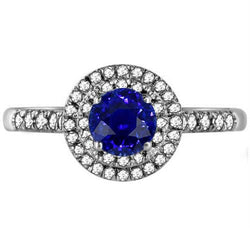 Bague saphir ronde double halo 3 carats sertie de bijoux en diamant