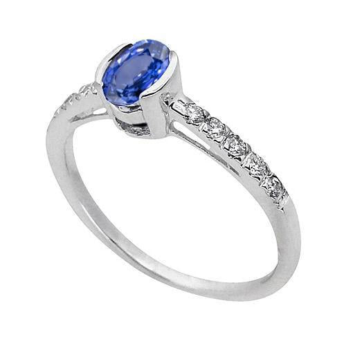 Bague sertie de diamants ovale en saphir bleu du Sri Lanka sertie de lunette 1.41 ct - HarryChadEnt.FR