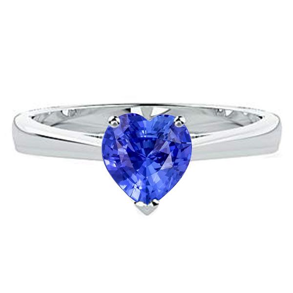 Bague solitaire 2 carats sertie de griffes en cœur bleu clair saphir or 14K - HarryChadEnt.FR