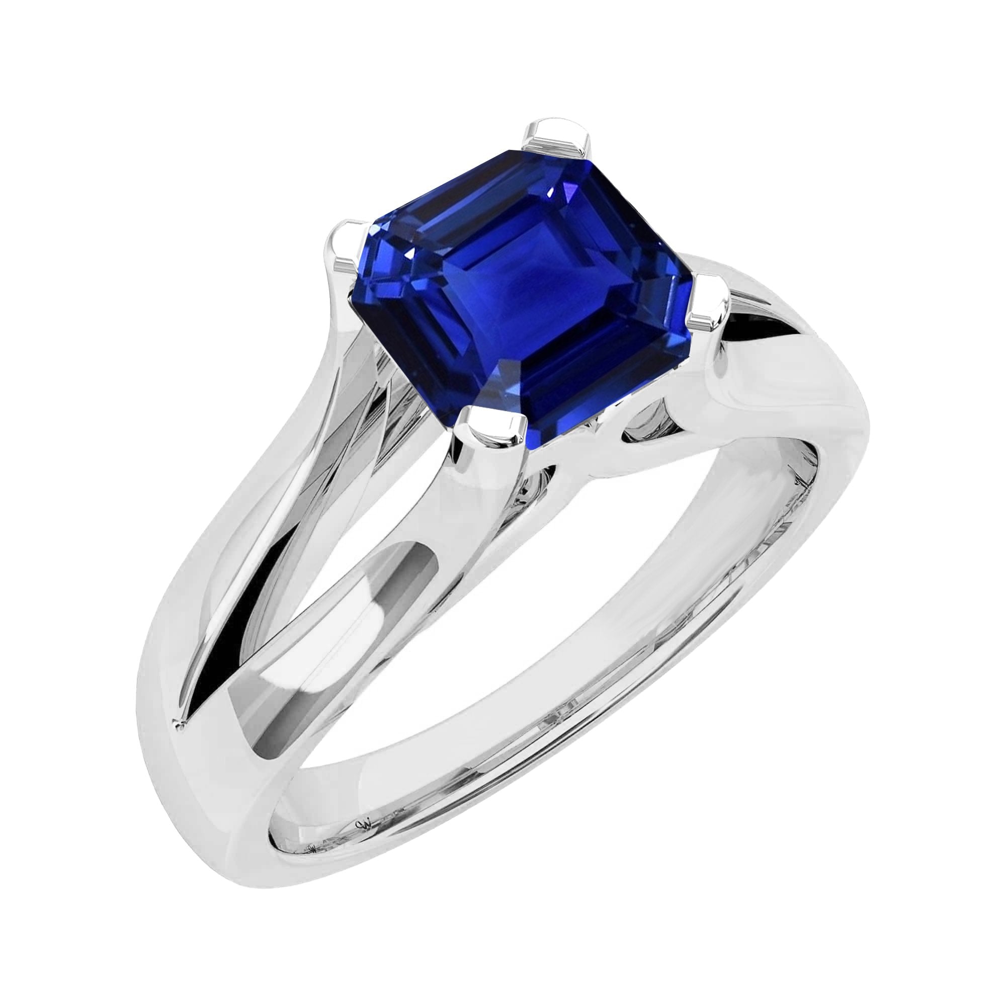 Bague solitaire 2 carats tige fendue saphir de Srilanka taille Asscher - HarryChadEnt.FR