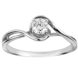 Bague solitaire à tige torsadée avec diamants ronds de 1.50 ct en or blanc