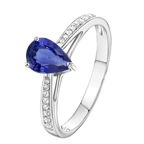 Bague solitaire avec saphir bleu et serti pavé. accents de diamants 2.50 carats - HarryChadEnt.FR