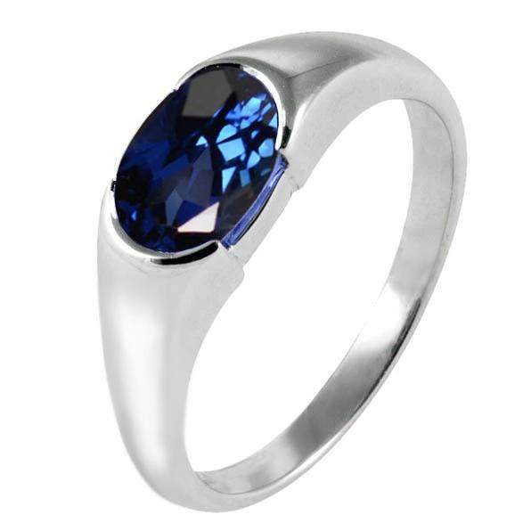 Bague solitaire étincelante avec saphir bleu de Ceylan ovale 2 carats - HarryChadEnt.FR