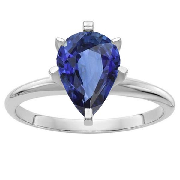 Bague solitaire poire sertie de griffes saphir bleu 2.50 carats - HarryChadEnt.FR