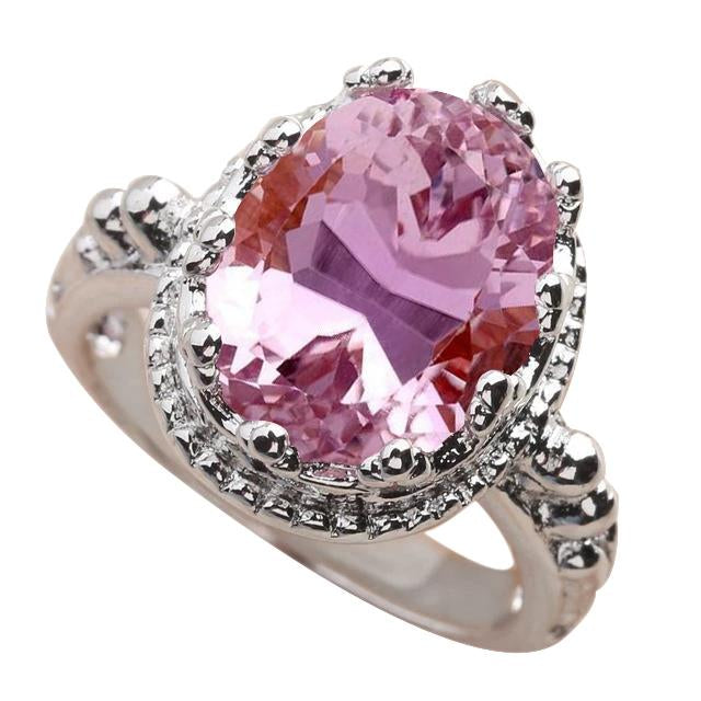 Bague taille ovale 36.00 carats Kunzite rose or blanc 14K - HarryChadEnt.FR