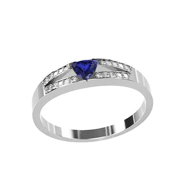 Bague taille trillion avec saphir bleu et diamants à tige fendue 1 carat - HarryChadEnt.FR
