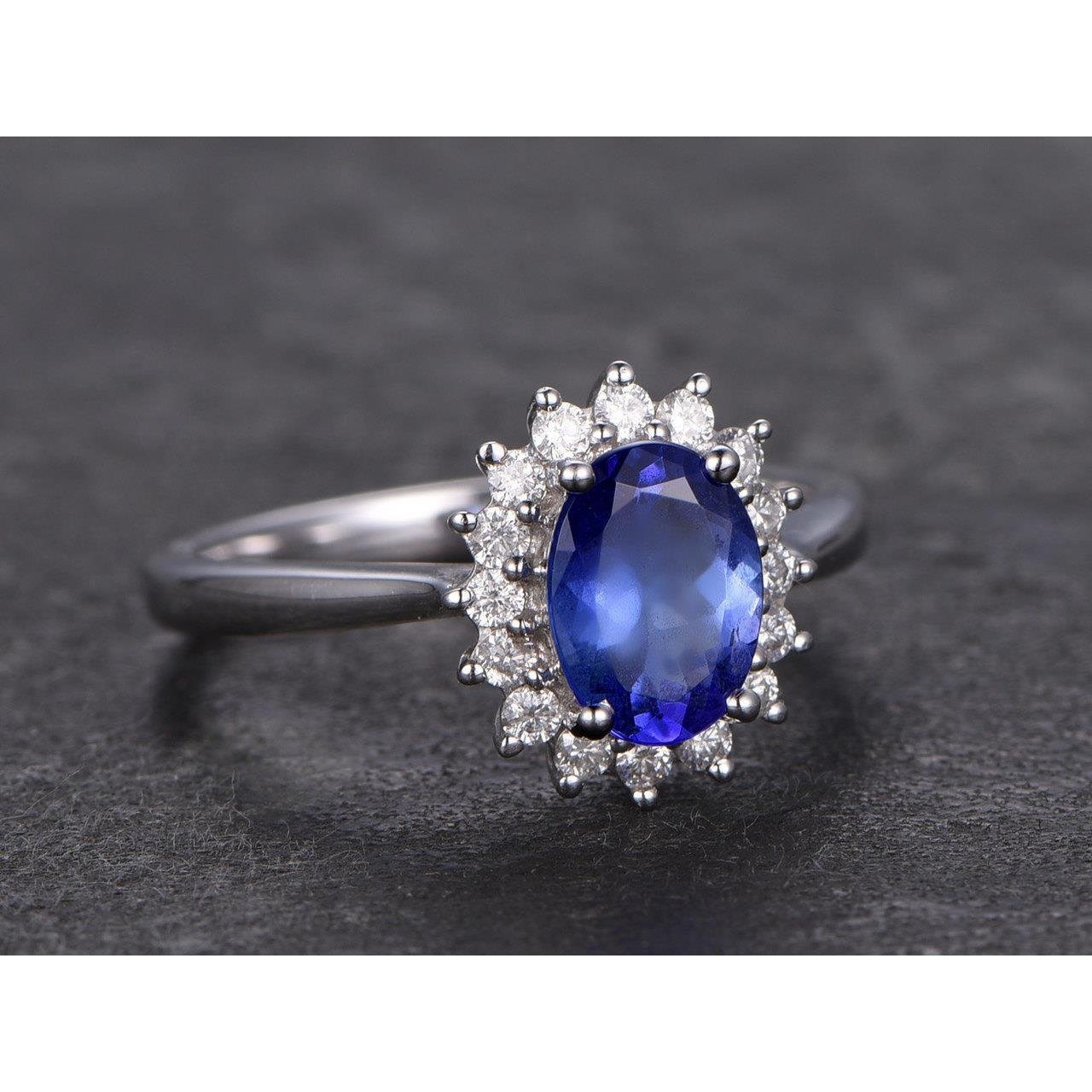 Bague tanzanite avec diamants en or blanc 4,5 ct bijoux en pierres précieuses - HarryChadEnt.FR