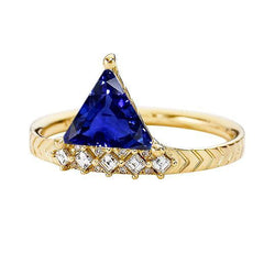 Bague trillion de pierres précieuses saphir et diamants princesse 1.75 carats