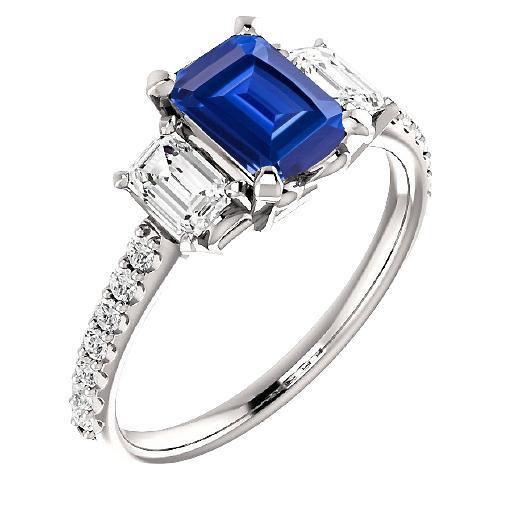 Bague trois pierres saphir émeraude avec diamants accentués 3.50 carats - HarryChadEnt.FR