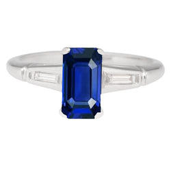 Bague trois pierres saphir émeraude petit diamants baguette 2.75 carats