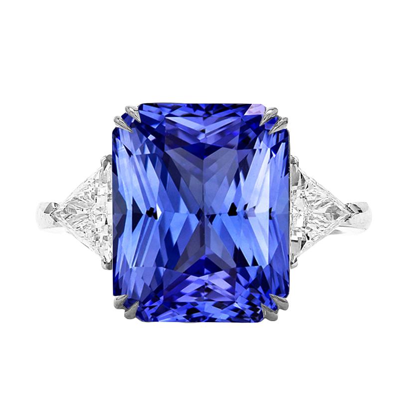 Bague trois pierres saphir radieux et mille milliards de diamants 5.50 carats - HarryChadEnt.FR