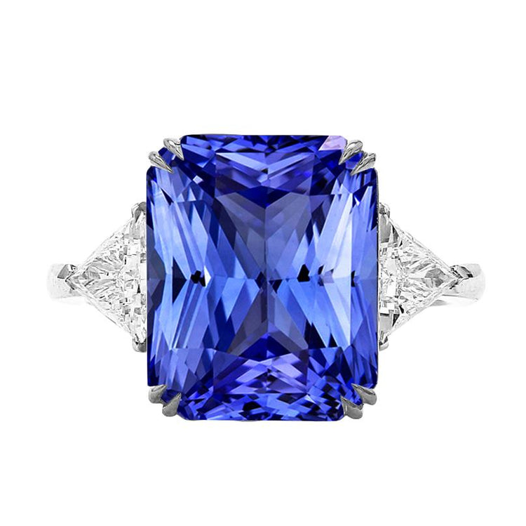 Bague trois pierres saphir radieux et mille milliards de diamants 5.50 carats - HarryChadEnt.FR