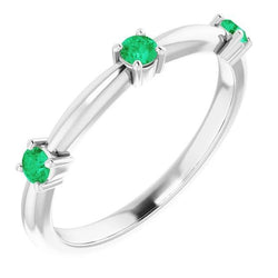 Bague trois pierres vert émeraude colombienne 0.90 carats