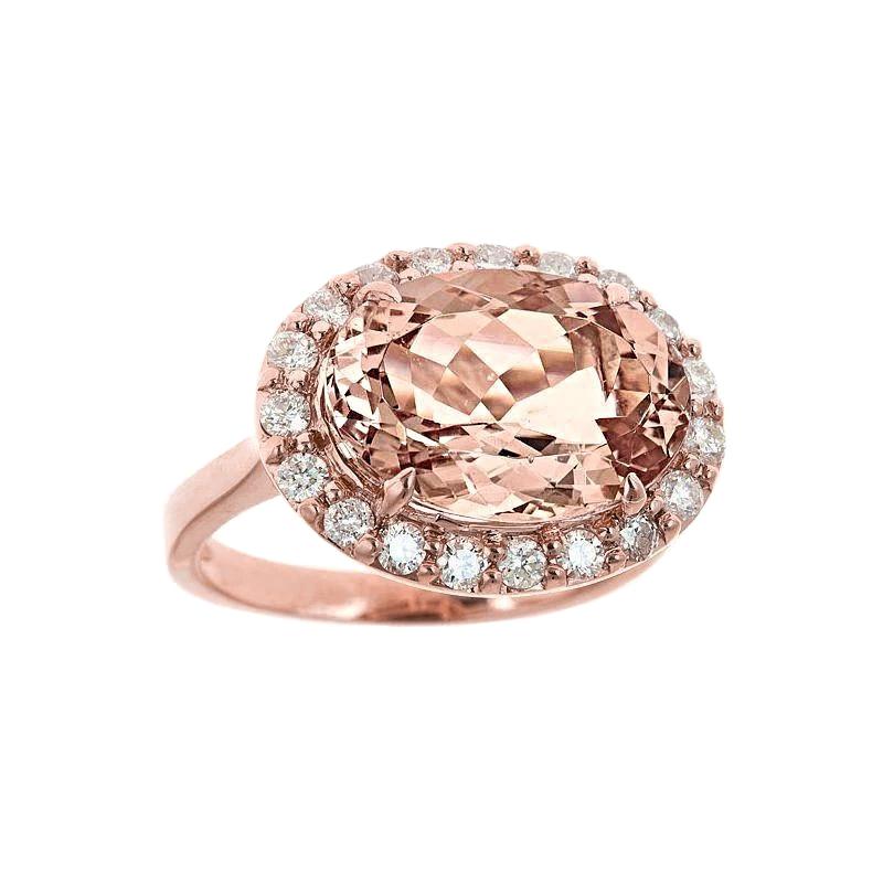 Bague fantaisie Morganite de 8.10 ct avec diamants en or rose 14k- HarryChadEnt.FR