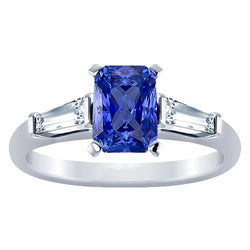Baguette 3 Pierres Saphir Bleu Ensemble Baguettes Coniques 2.50 Carats