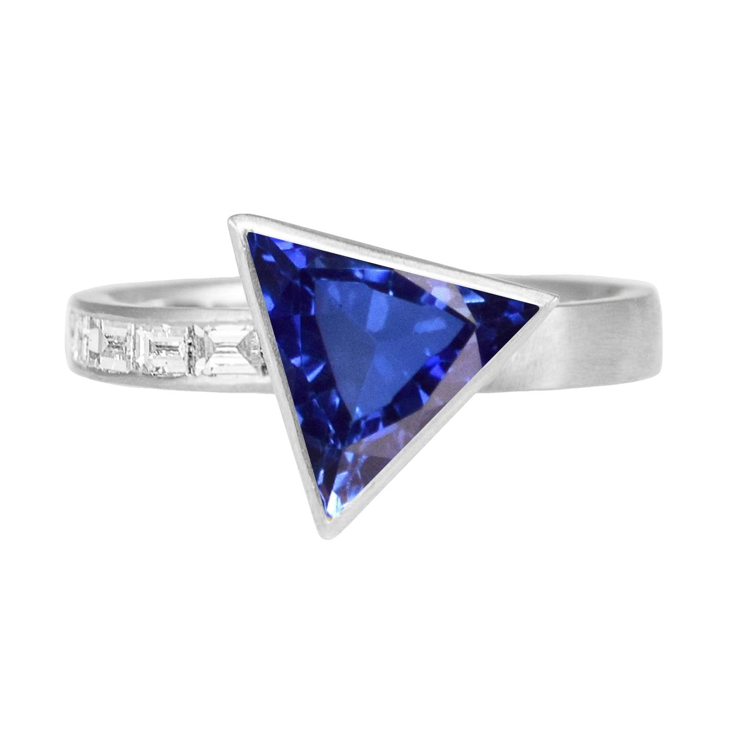 Baguette Diamant Baguette Trillion Lunette Sertie Saphir Bleu 1.75 Carats - HarryChadEnt.FR