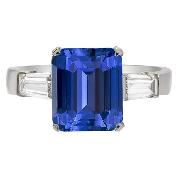 Baguette Diamant Baguette Trois Pierres Emeraude Ceylan Saphir 3.50 Carats - HarryChadEnt.FR