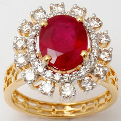 Belle Bague Rubis De Forme Ovale Rouge Avec Diamant 7 Carats Or Jaune