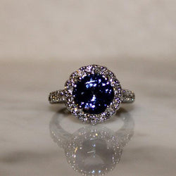 Belle Bague Tanzanite Bleue Avec Diamant 2.25 Carats Or Blanc 14K