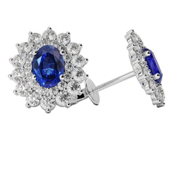 Belles Boucles D'oreilles Goujons Diamants Saphir Sri Lanka 5.50 Carats Halo