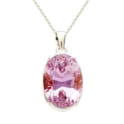 Big 36 carats ovale rose Kunzite collier pendentif bijoux en or blanc