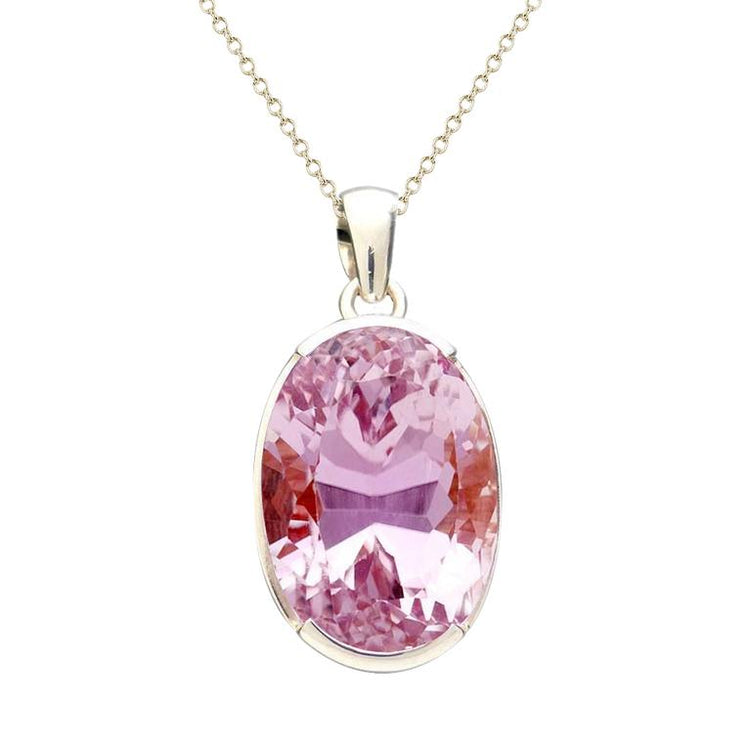 Big 36 carats ovale rose Kunzite collier pendentif bijoux en or blanc - HarryChadEnt.FR