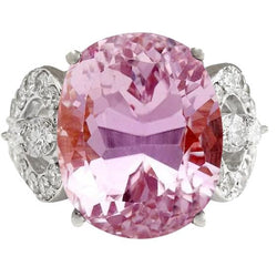 Bijoux Alliance Or Blanc Kunzite Rose Et Diamant 18.50 Ct