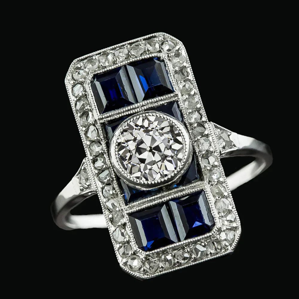 Bijoux Artisanaux Bague Saphir Bleu Diamant Old Miner