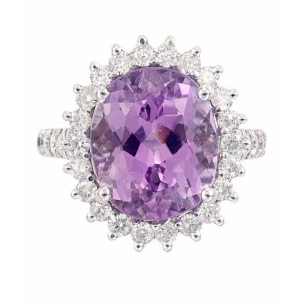 Bijoux Bague Fantaisie Or Blanc Rose Kunzite Naturelle Et Diamant 21 Ct - HarryChadEnt.FR