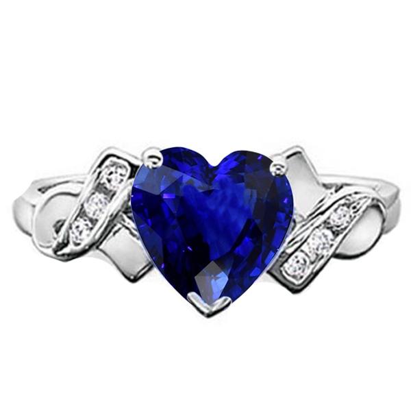 Bijoux Diamant Bague Coeur Saphir Ceylan Or Blanc 2.50 Carats - HarryChadEnt.FR