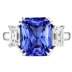 Bijoux Diamant Emeraude Bague 3 Pierres Saphir Radiant 5 Carats