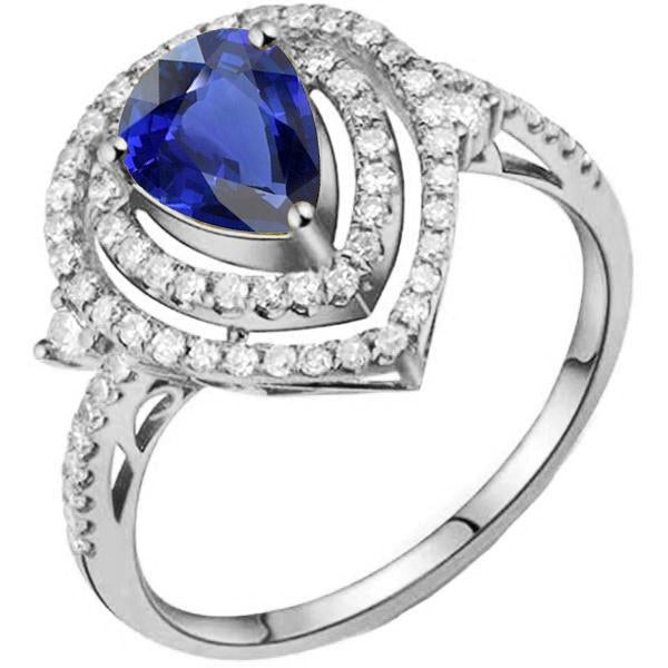 Bijoux Femme Alliance Double Halo Saphir Bleu 3.50 Carats - HarryChadEnt.FR