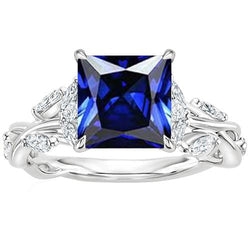 Bijoux Femme Bague Marquise Diamant & Princesse Saphir Bleu 4 Carats