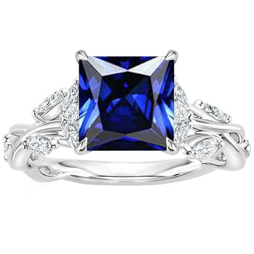 Bijoux Femme Bague Marquise Diamant & Princesse Saphir Bleu 4 Carats - HarryChadEnt.FR