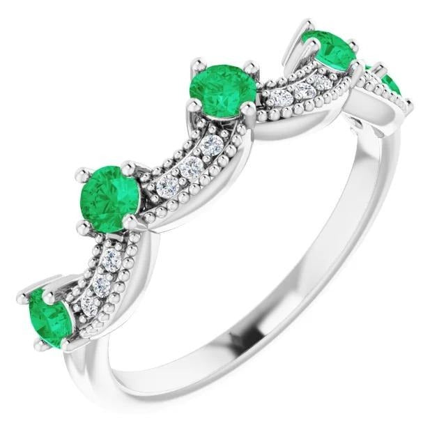 Bijoux Femme Bague Milligrain Vert Émeraude & Diamants