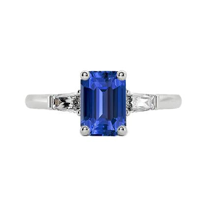 Bijoux Femme Bague Trois Pierres Saphir Bleu Emeraude 2.50 Carats - HarryChadEnt.FR