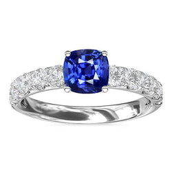 Bijoux Pierres Précieuses Coussin Bague Saphir Ceylan 3 Carats Diamants
